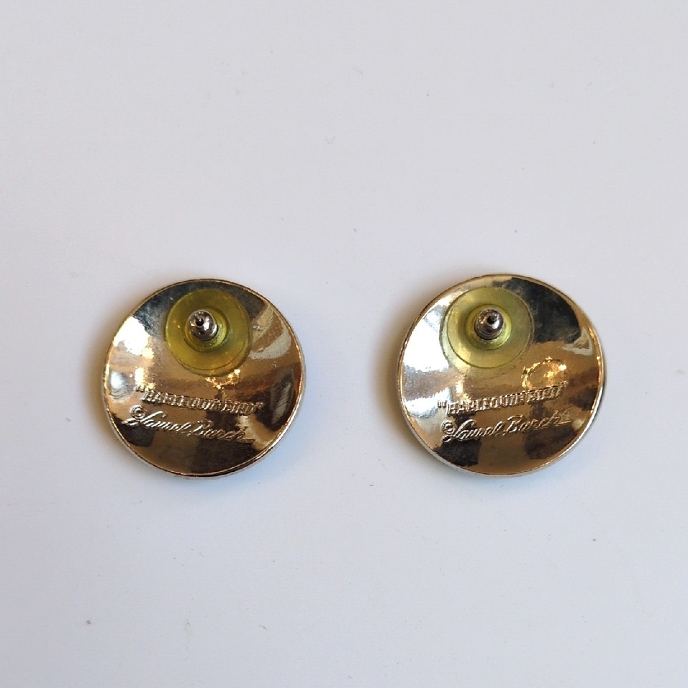 Vtg Laurel Burch Harlequin Bird Earrings - Round Circle Gold Tone‎ Studs Yellow - Picture 5 of 6